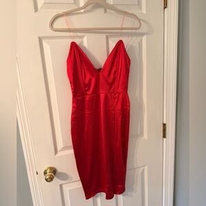 Red, satin, mini dress